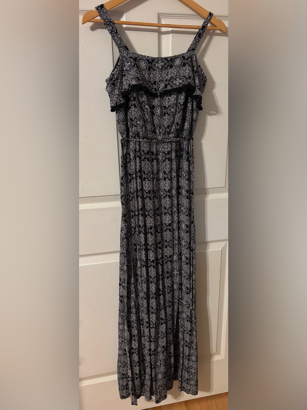LOFT Black and White Printed Maxi Dress
